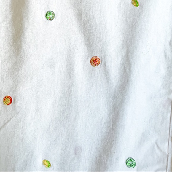 Vintage Embroidered Citrus White Wide Leg Capri Pants - Picture 3 of 4